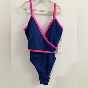CUPSHE NWT one piece swimsuit- size Small. Blue and pink - adjustable straps.